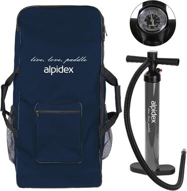 Надувна SUP-дошка ALPIDEX 320x76x15 см, комплект: весло, насос, плавці, ремінь, ремкомплект, сумка, до 200 кг