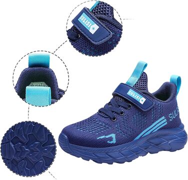 Дитячі кросівки для хлопчиків та дівчаток, унісекс, з кріпленням на липучці, зала/вулиця, сітка, дихаючі, легкі, фітнес, спорт, біг, темно-синій, 32 EU