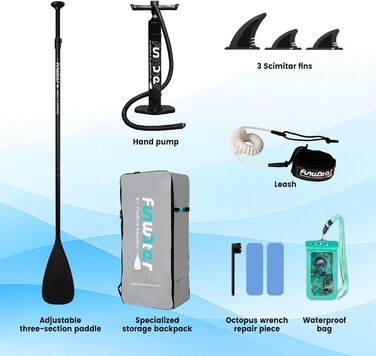 SUP дошка FunWater 320 см надувна, блакитна: з веслом, насосом, рюкзаком, лішем та плавниками – для початківців та досвідчених