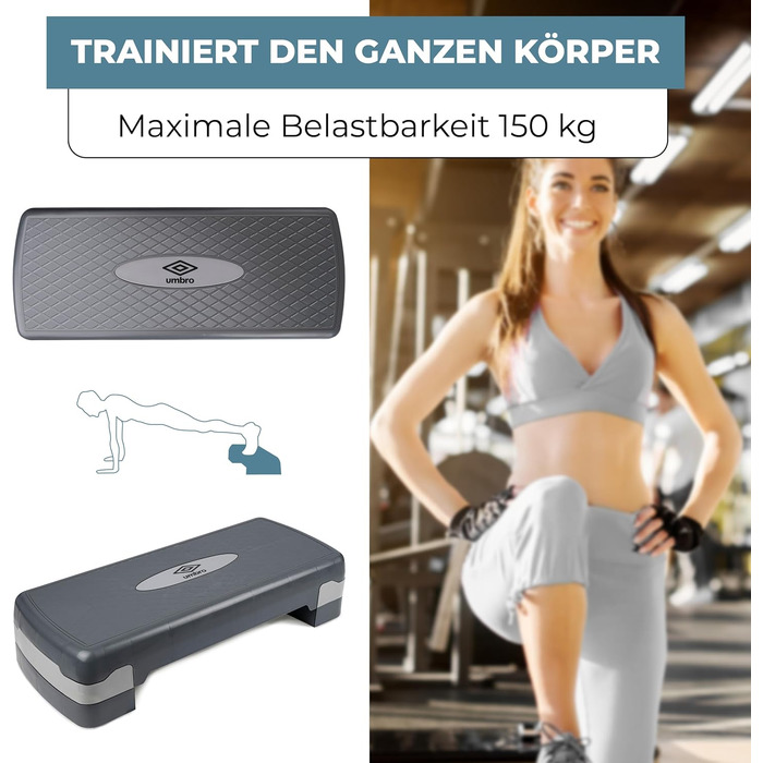Степпер Umbro Aerobic з регулюванням висоти 10-15 см - степпер для дому, Stairmaster для будь-якого віку, чорний/сірий