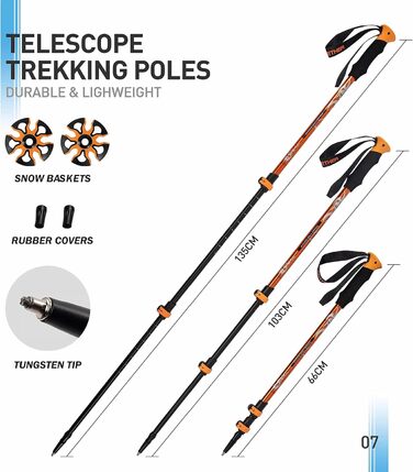 Снігоступи G2 25 дюймів: легкі, з підсиленим носком, EVA-підкладкою, підйомником п'ятки та трекінговими палками. Доступні в 5 кольорах (помаранчевий)