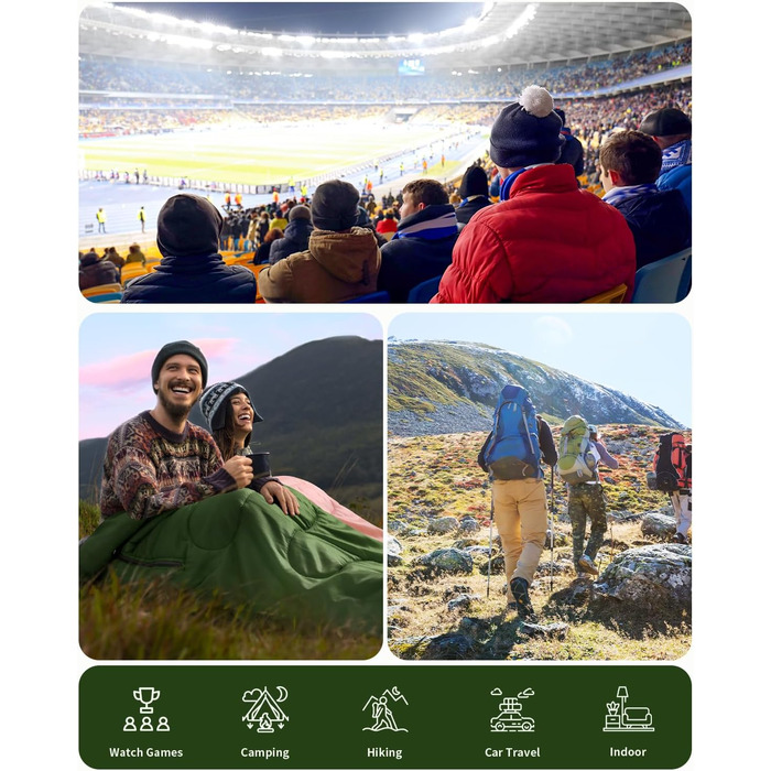 Сплячий мішок Sportneer Outdoor - ковдровий спальний мішок 3-4 сезони для дорослих, теплий спальний мішок для кемпінгу, подорожей та активного відпочинку (200x85см, зелений)