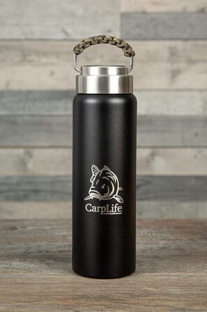 Термобутилка CarpLife з нержавіючої сталі 600 мл, ручна робота, подвійні стінки, з паракордовою ручкою – подарунок для рибалки
