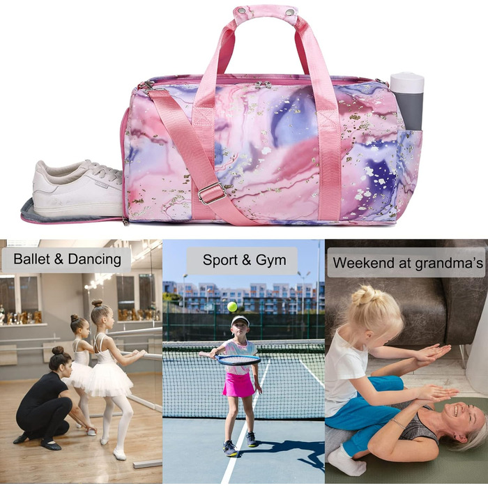 Спортивна сумка для підлітків з відділеннями для взуття та мокрого одягу, рожевий мармур (07)