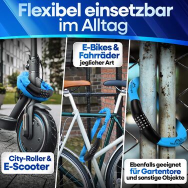 NEXTCOVER® Замки для велосипедів LockPro з кодовим замком - Оригінал - [SAFESECURE] Висока безпека | 5-значний код, сталевий замок для велосипеда, замок для електровелосипеда, ланцюговий замок, синій