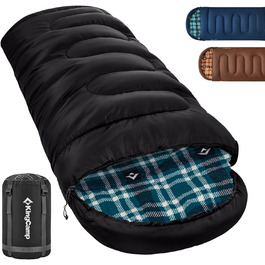 Спальний мішок KingCamp Flannel для дорослих, 3-4 сезони, ультралегкий, бавовна, теплий, ковдровий, водонепроникний, для кемпінгу (чорний)