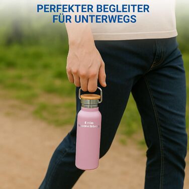 Персоналізована пляшка для води 500 мл - ізольована пляшка з нержавіючої сталі з ручкою, колір: фіолетовий, з можливістю нанесення тексту, для роботи, спорту та піших прогулянок