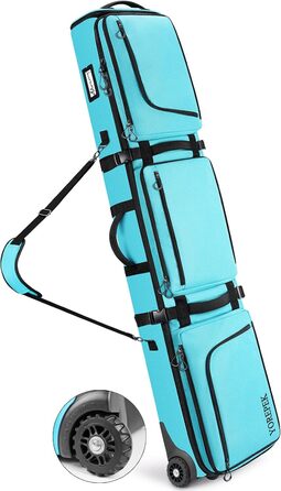Чохол для сноуборду YOREPEK з колесами, водонепроникний, з 6 кишенями для сноуборду та лиж, розширюваний, 170 см, для подорожей літаком (Світло-блакитний)