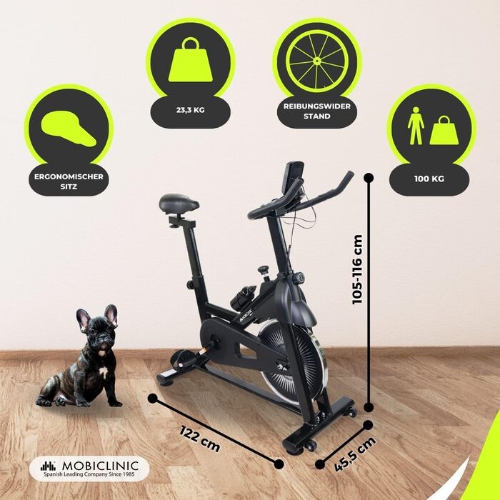 Mobiclinic® велотренажер для дому: регульований, з LCD-екраном, вимірюванням пульсу та мобільного тримачем