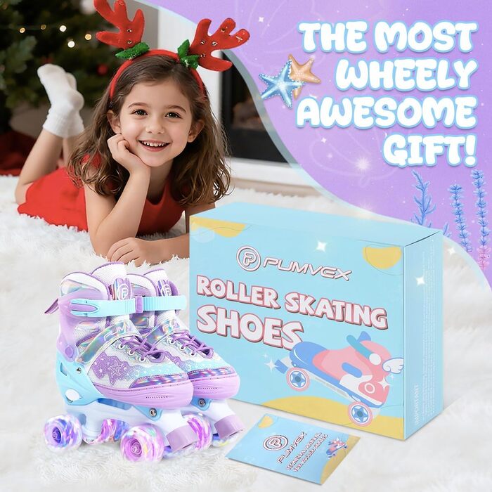 Дитячі ролики PUMVEX з регулюванням розміру, 8 світлових коліщаток, для дівчаток та хлопчиків, ідеальний подарунок на Новий рік та день народження