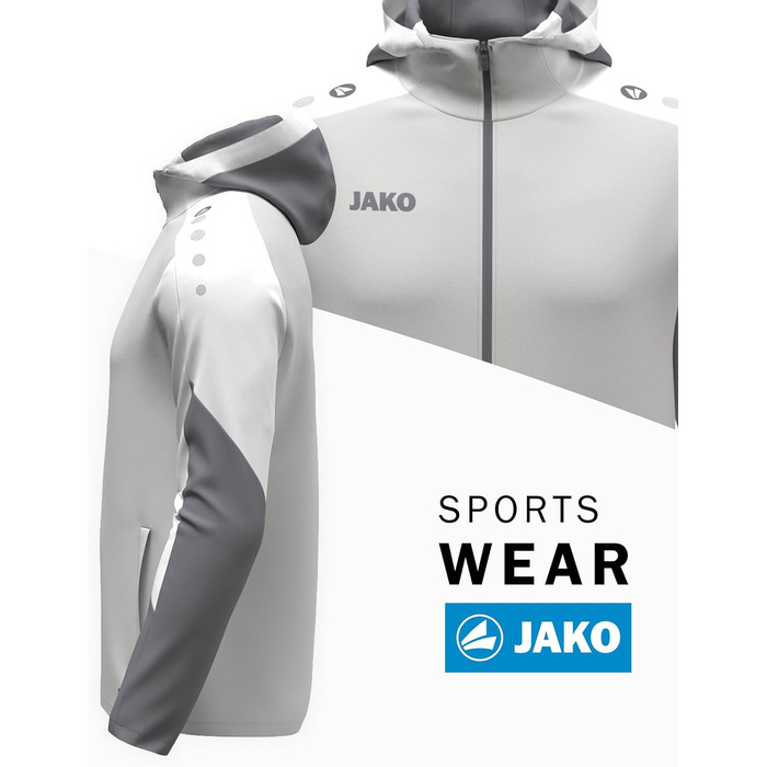 Чоловіча спортивна куртка-худі JAKO Dynamic (розмір 4XL, колір світло-сірий/білий/сірий)