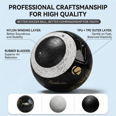 М'яч футбольний розмір 5, PU-шкіра, для гри в приміщенні та на вулиці, чорний з золотим тисненням, для підлітків та дорослих