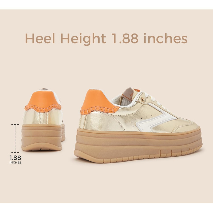 Жіночі туфлі на платформі Lucky Step з замші та гумовою підошвою, золотисті - ретро дизайн для тенісу та повсякденного носіння, 38 EU