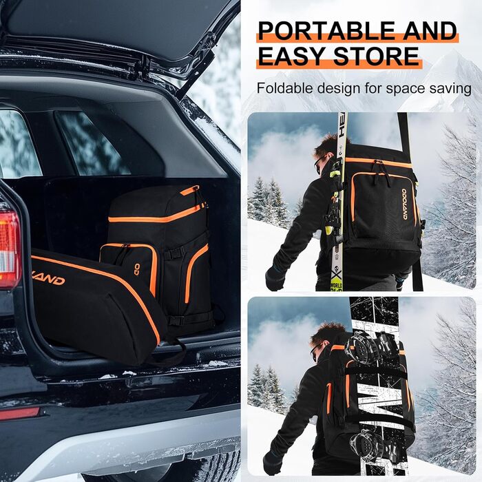 Сумка для лиж Odoland Skitasche Set: комбо для лиж та взуття, водонепроникна, до 200 см, для чоловіків та жінок (Помаранчевий)