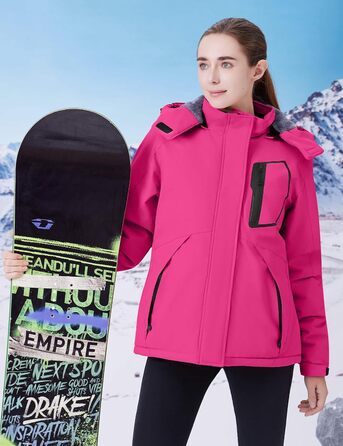 Жіноча водонепроникна куртка WULFUL для сноубордингу та лижного спорту, тепла зимова куртка з капюшоном (XL, Rosenrot)