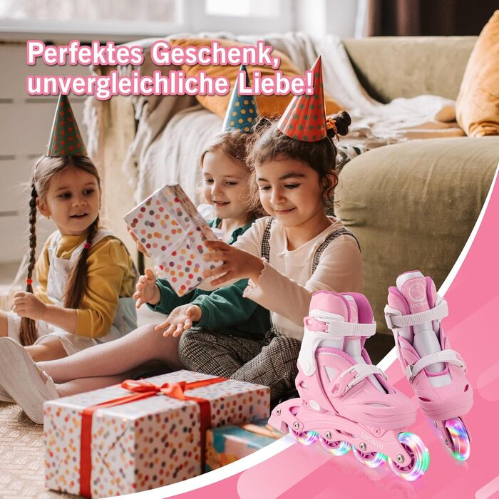 Дитячі ролики Inliner Kinder з регулюванням розміру 26-29, 29-34, 30-35. Ролики для дівчаток з колесами 82A PU, рожевого кольору.