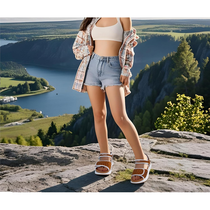 Сндалі жіночі ONCAI Wander з ортопедичною устілкою, підтримка зводу стопи, для плантарного фасциїту, хакі-білі (38.5 EU)