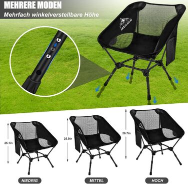 Складний туристичний стілець IEEILULU, 130 кг, чорний. Легкий стілець для кемпінгу, пікніка, риболовлі, відпочинку на природі та подорожей.