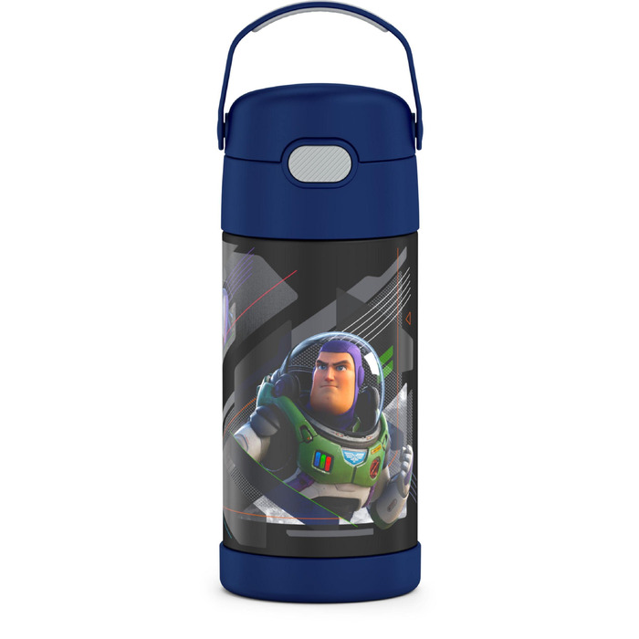 Дитяча термопляшка зі сталі Thermos Funtainer з трубочкою, вакуумна ізоляція, 355 мл, Lightyear, чорна