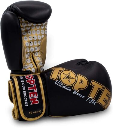 Жіночі боксерські рукавички TOP TEN, чорні з золотом, 10 oz