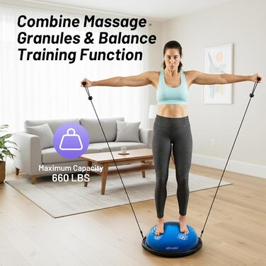 Йога-м'яч Ativafit для балансу та фітнесу 60*18 см, до 300 кг, з помпою та еспандером (блакитний)