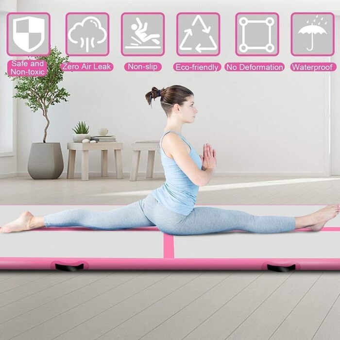 Надувна гімнастична килимок LSLIFE Tumble Track 4м з електричним насосом для гімнастики, йоги, дитячих тренувань, рожевий