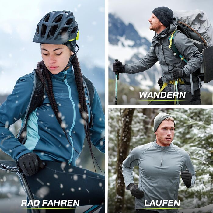 Велосипедні рукавички MACCIAVELLI® для чоловіків та жінок - зимові, 2-в-1 комплект з підкладками, сенсорні, для їзди на велосипеді/MTB/бігу, чорні, розмір L