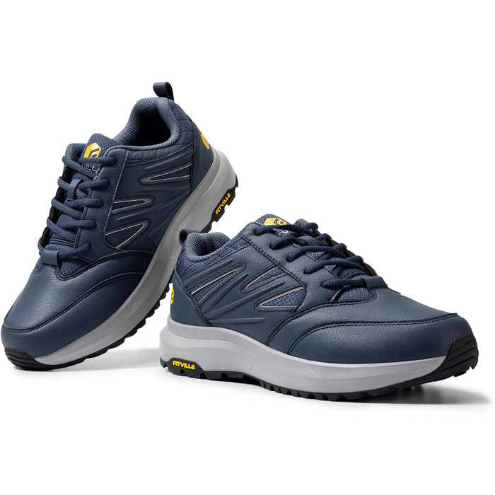 Черевики для піших прогулянок FitVille для чоловіків, широкі, водонепроникні, трекінгові, антиковзаючі, для будь-якої погоди, з підтримкою склепіння стопи, розмір 39.5-50 (44 EU X-Wide, синій)