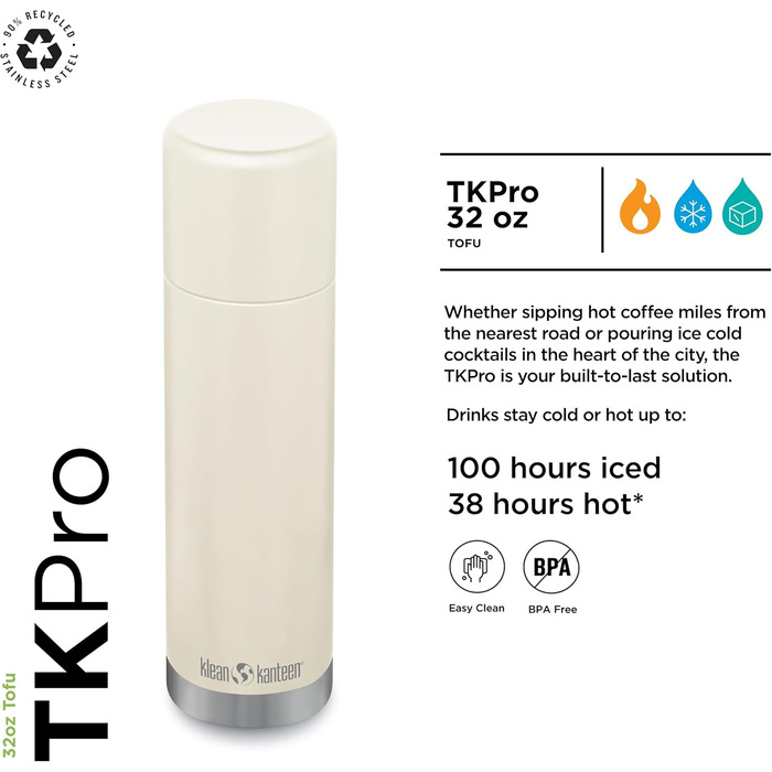 Термос-бутилка Klean Kanteen TKPro-TF для напоїв, колір тофу, універсальний розмір, чоловіча
