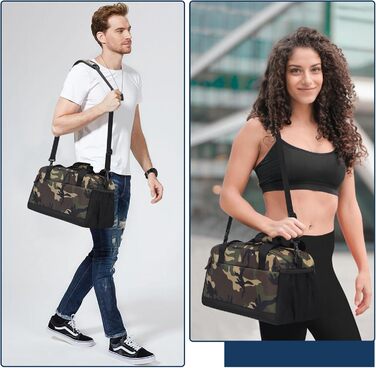 Спортивна сумка маленька з відділенням для мокрого - 35x20x20 см, ручна поклажа, міні-дуфл-сумка з кількома відділеннями для спорту, відпочинку, коротких подорожей (Камуфляж, 35 см)