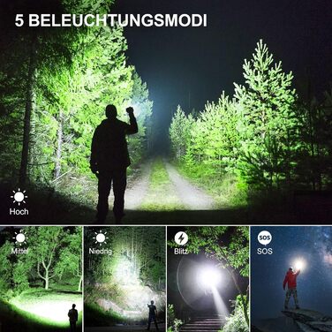 Тактичні ліхтарі Zeusfire 2 шт. 1000000 люмен, водонепроникні IPX6, 5 режимів, для кемпінгу, туризму, тактики, чорний