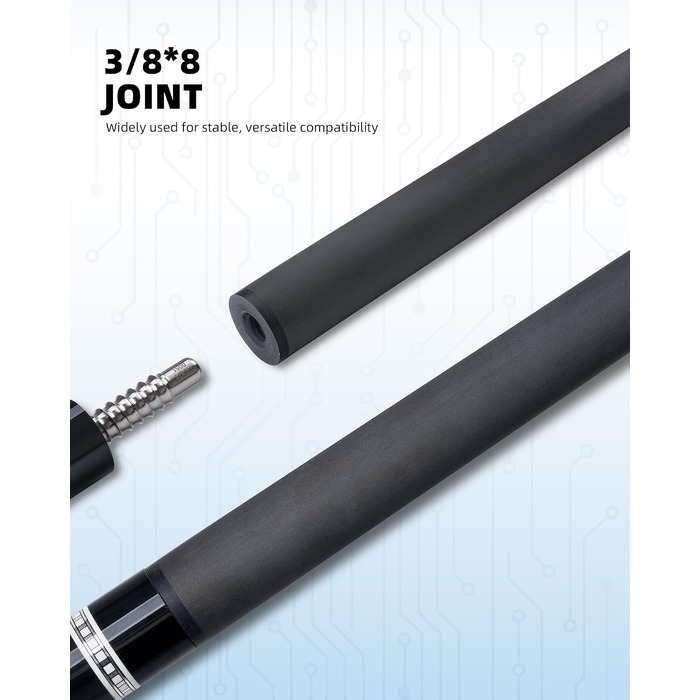 Карбоновий шафт для більярдного кия KONLLEN BlackShaft Radial 11.5 мм, Low Deflection, Pro-Taper, поміранчева накладка, з'єднання 3/8×8 або Uni-Loc, 74 см