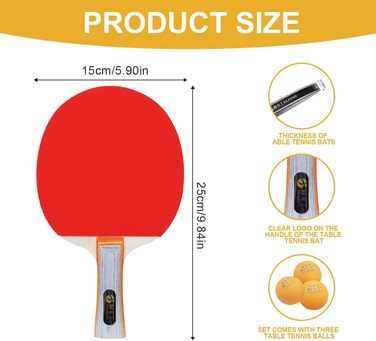 Набір для пінг-понгу Mritrit для 2 гравців: 2 ракетки та 3 м'ячі, ідеально для початківців, для гри в приміщенні та на вулиці
