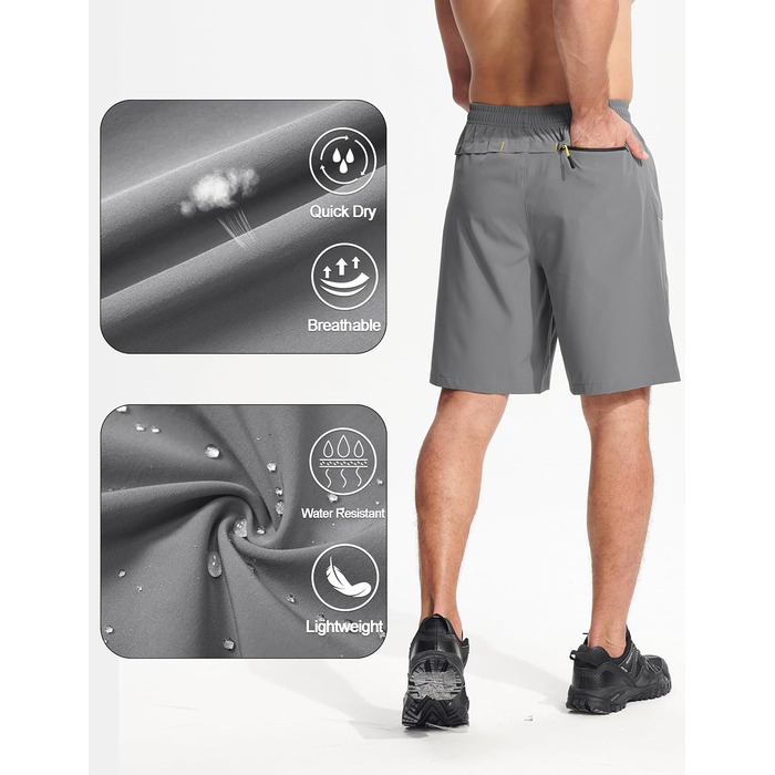 Шорти спортивні чоловічі MAGCOMSEN, легкі, швидковисихаючі, для тренувань та хайкінгу, з кишенями на блискавці, сірий, розмір 36