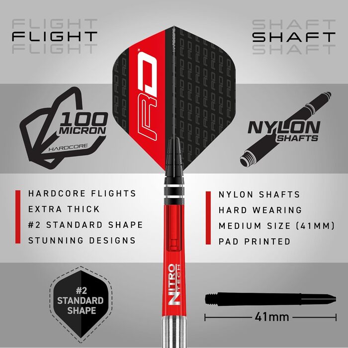 Професійні дротики для дартсу Red Dragon Javelin Black Series зі сталевим наконечником, набір зі стрижнями та оперенням