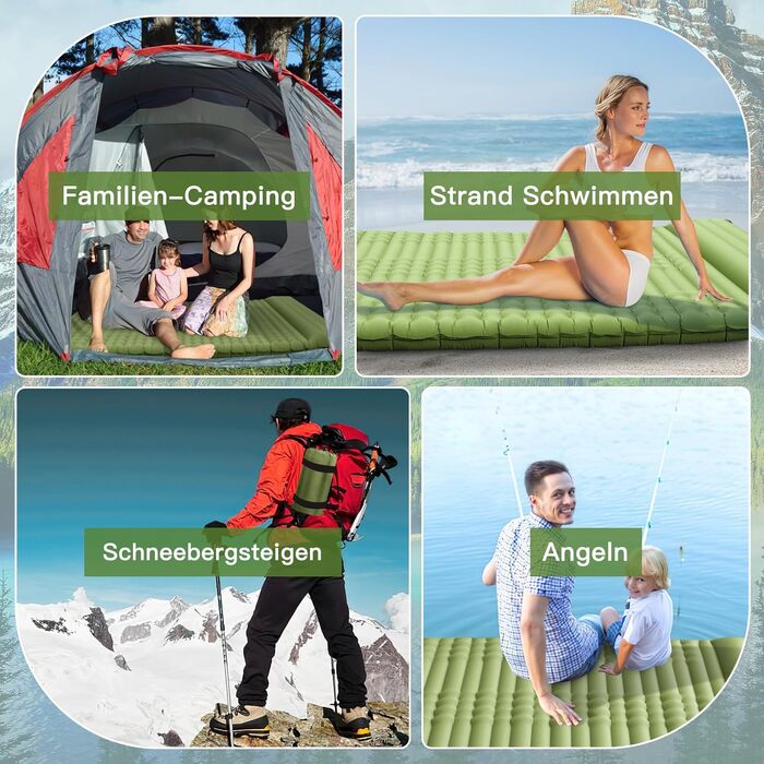 Каремат самонадувний Isomatte Camping 12 см, товстий, ультралегкий з вбудованим насосом, водонепроникний, зелений подвійний
