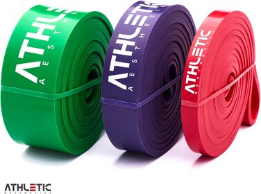 Преміум фітнес-резинки ATHLETIC AESTHETICS для тренувань, набір 3 шт. (червона, фіолетова, зелена) + PDF гід