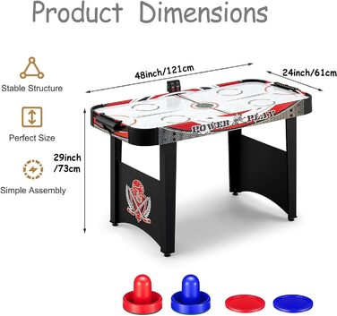 Набір для гри в аерохокей з цифровою системою підрахунку очок, 4 фути, для дорослих (2 шайби, 2 ручки)