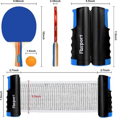 Набір для настільного тенісу Profi: 4 ракетки, сітка, 8 м'ячів, сумка. Підходить для дітей та дорослих (червоний + синій)