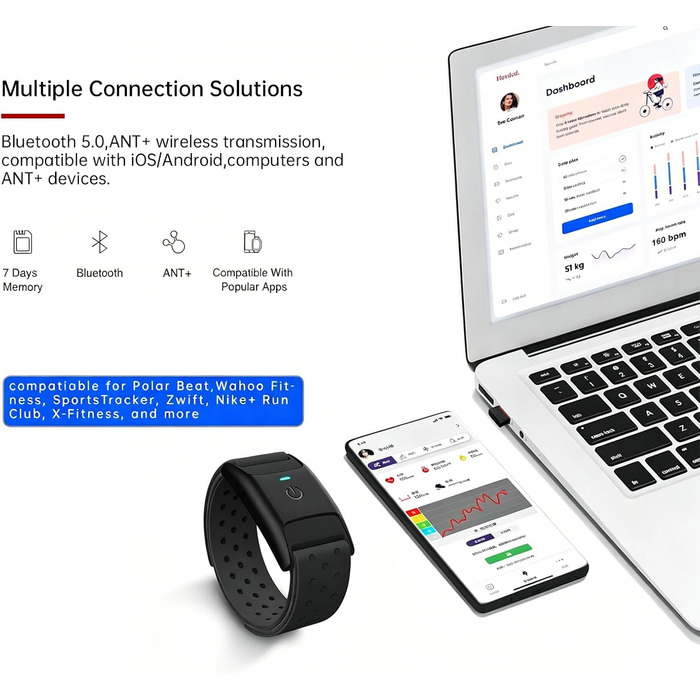 Датчик пульсу CHILEAF HRM з ANT+ та Bluetooth, IP67, 60 годин роботи, сумісний з Polar, Wahoo, Zwift