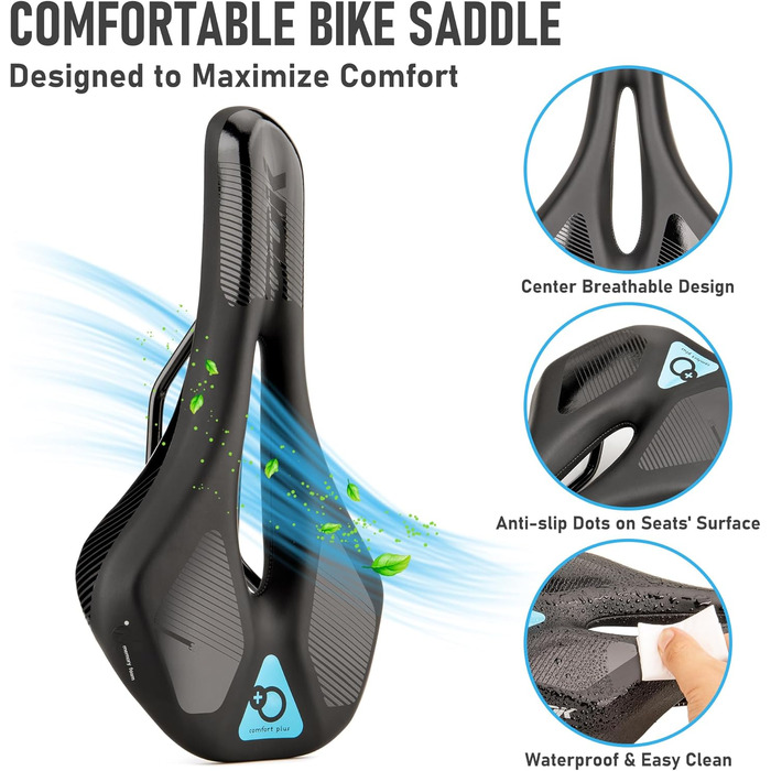 Велосипедне сідло DDK Comfort Plus: комфортне сідло з Memory Foam, що зменшує тиск та амортизує. Підходить для чоловіків та жінок, MTB, шосе, міських та альпійських велосипедів