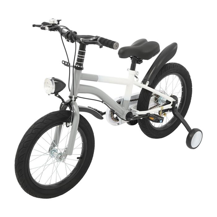Дитячий велосипед 16 дюймів для дітей 5-8 років, регульований за висотою, з підставками та LED-ліхтариками, сірий