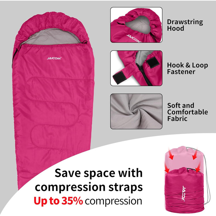 Сплячий мішок JAICOM 3/4 сезонів Ultraleicht Mumienschlafsack (800г/1600г) для дорослих - Outdoor, кемпінг, трекінг, інше (Рожевий)