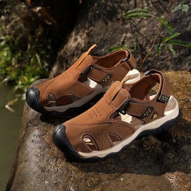 Чоловічі сандалі AX BOXING для трекінгу та спорту, літні відкриті, на липучці, дихаючі, антиковзкі, розмір 44 EU (коричневі)