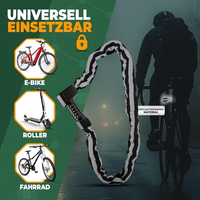 Замок для велосипеда MIVELO з цифровим кодом, 100 см, 8 мм сталь, для E-bike, MTB, шосе