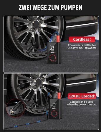Електричний компресор GREPRO для авто, мото, велосипеда та м'ячів, 150 PSI, акумулятор 5000mAh, LED-ліхтар, цифровий манометр