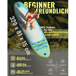 Надувне SUP Board HEYBOARD Stand Up Paddle Board 320x81x15см з аксесуарами (рюкзак, весло, насос, лінька, знімна плавна стрічка), м'ятно-зелений