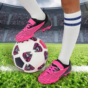 Дитячі футбольні бутси JABASIC для твердого поля, шипові, для хлопчиків та дівчаток (25 EU, Фуксія Чорний)