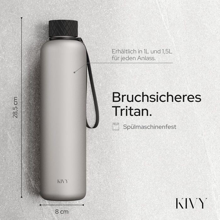 KIVY Пляшка для води 1 л – для газованої води, герметична, ударостійка, легка – спортивна пляшка для тренувань, фітнесу, BPA Free, чорна