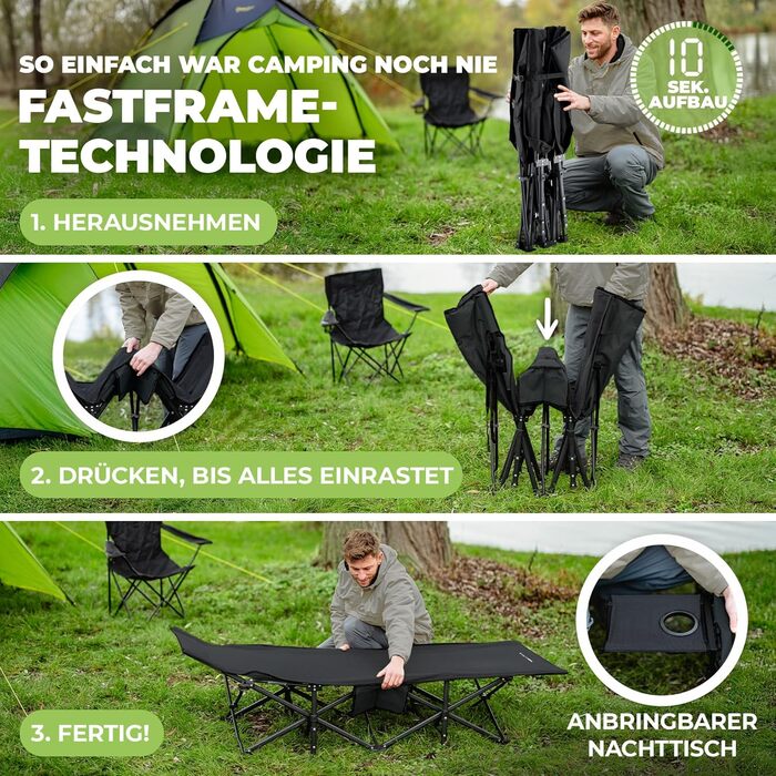 NORDICTRAILS Кемпінгове ліжко NORDICTRAILS - розкладне ліжко для кемпінгу XXL | Зручне, легке та широке для відпочинку на природі | Гостьове ліжко, лежак, розкладне ліжко, ліжко для риболовлі, ліжко для кемпінгу з надзвичайно м'яким матрацом (Без матраца,